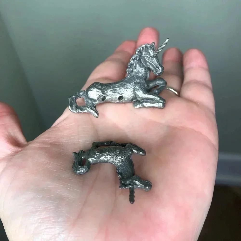 Vintage Pewter Mother and Baby Unicorn Set
